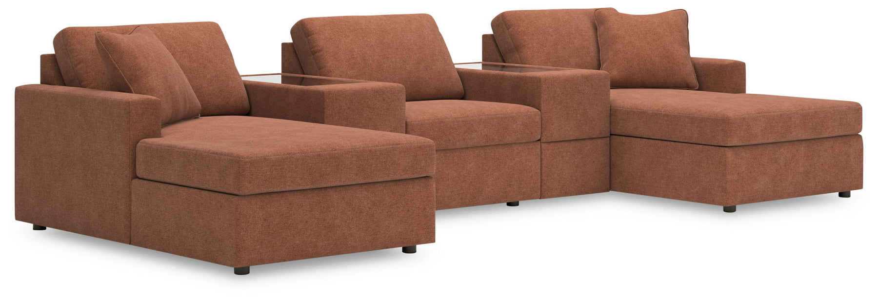 Light Brown / 5 Pc. Pit Sectional With Storage Consoles