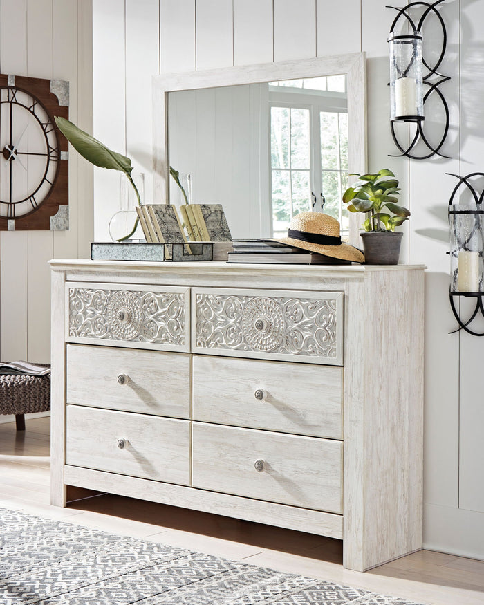 Paxberry - Dresser, Mirror - Medallion Drawer Pulls - Whitewash image 3