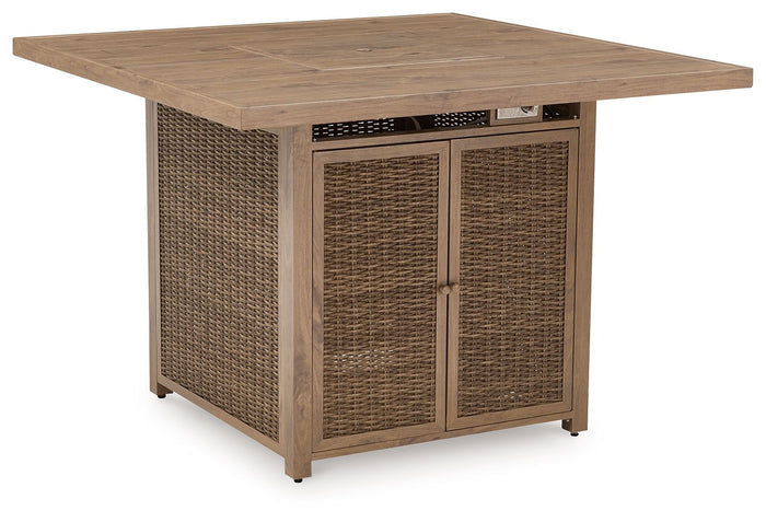 Walton Bridge - 5 Pc. - Square Bar Table W/Fire Pit, 4 Barstools - Driftwood image 4