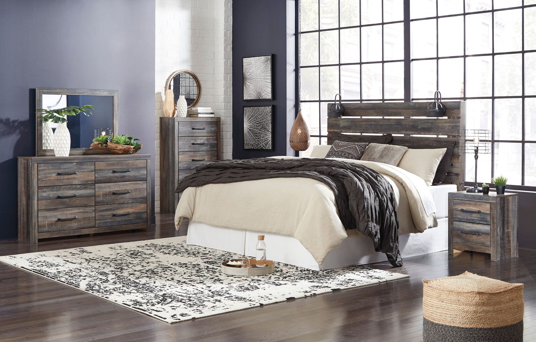 Beige / 5 Pc. Panel Headboard, Dresser, Mirror, Chest, Nightstand / King