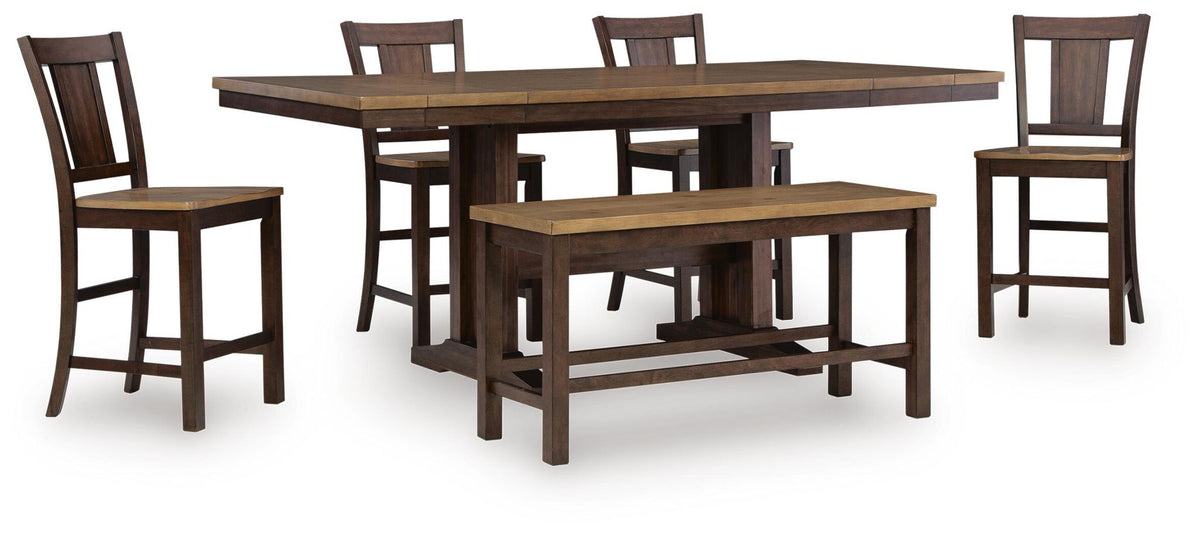 Dark Brown / 6 Pc. Table, 4 Stools, Bench