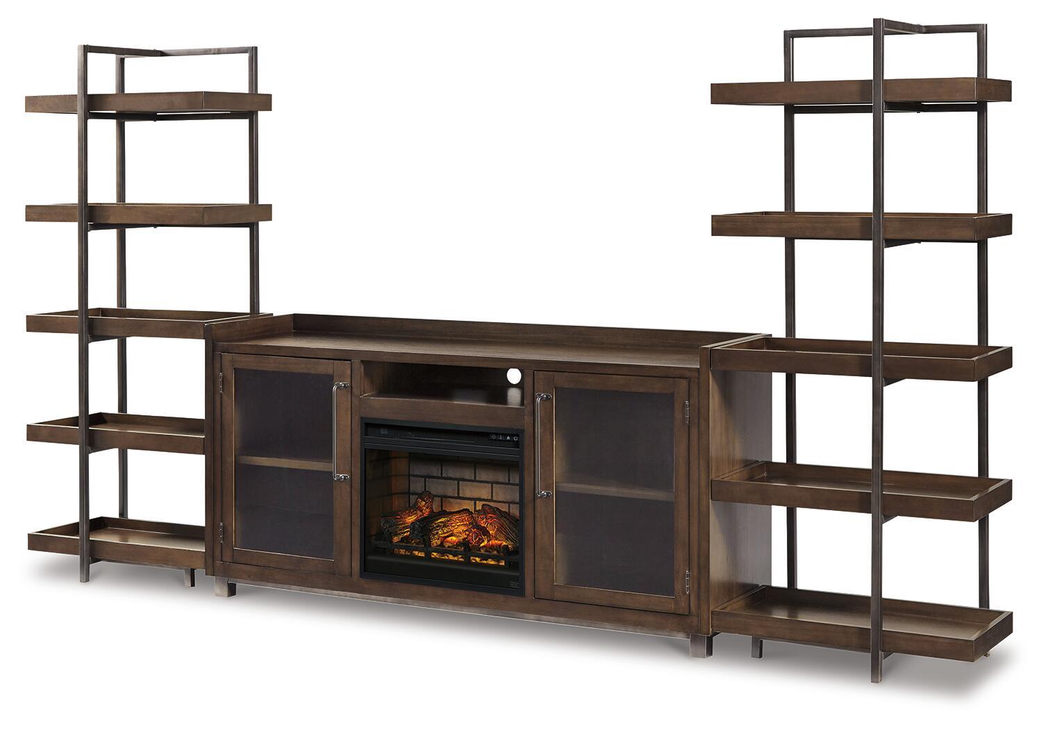 Dark Brown / 4 Pc. Entertainment Center, 70" TV Stand with Faux Firebrick Fireplace Insert