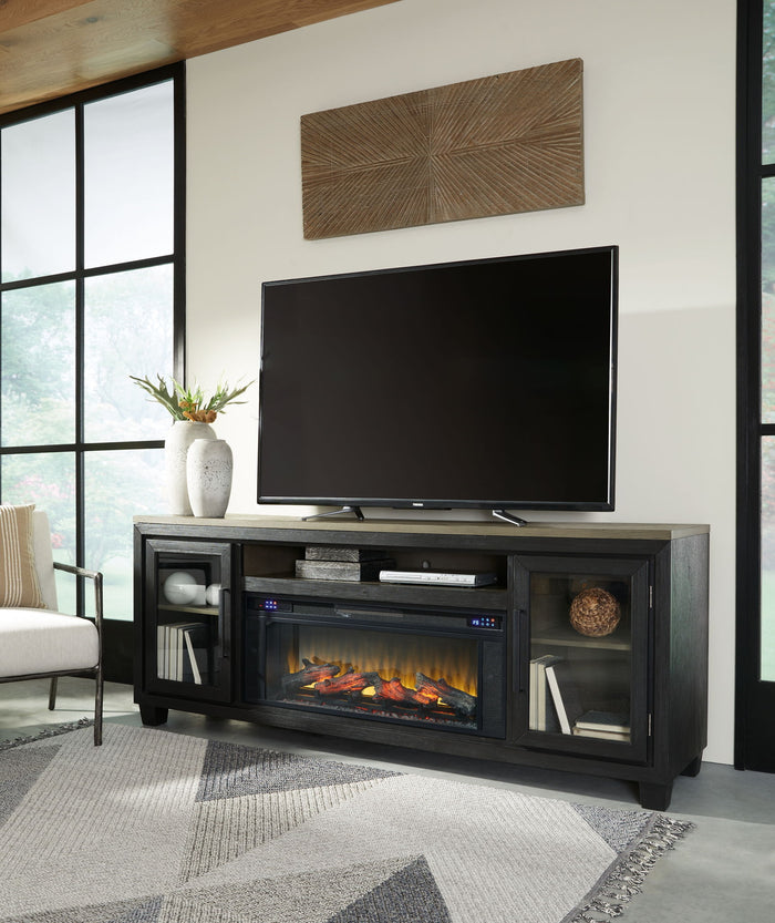 Foyland - 83" TV Stand With Electric Infrared Fireplace Insert - Black / Brown image 4