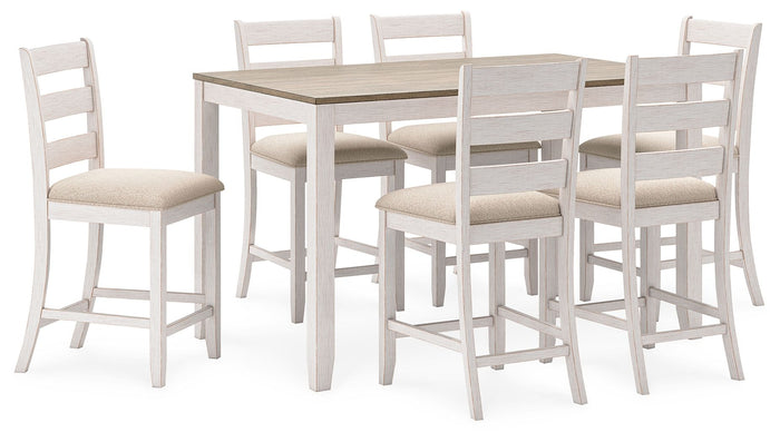 Skempton - Counter Height Dining Table and Bar Stools (Set of 7) - White / Light Brown image 1