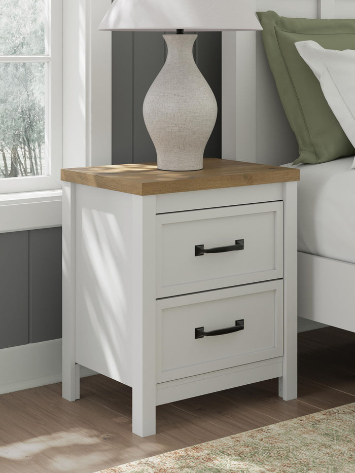Kerisden - Two Drawer Night Stand - White / Brown image 4