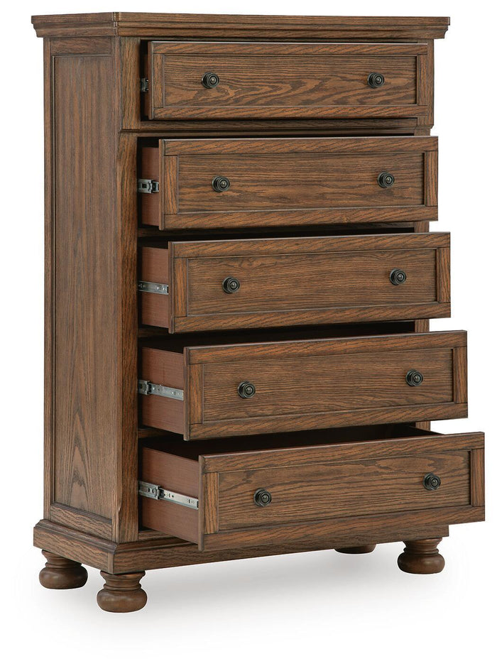 Zackaryn - Five Drawer Chest - Warm Brown image 3