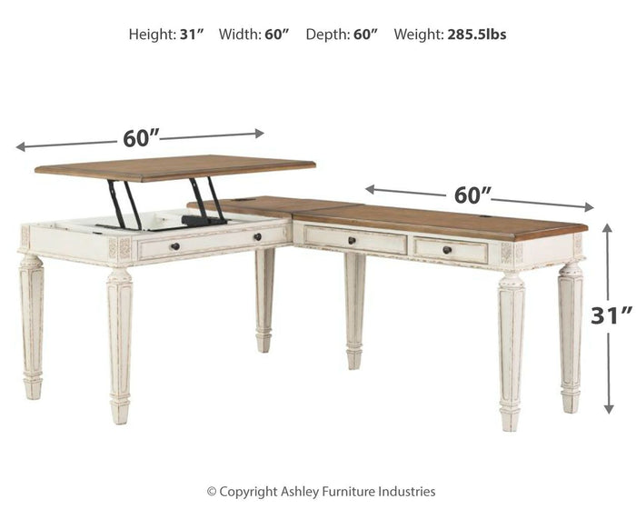 Realyn - L Shaped Desk With Lift Top - White / Brown image 3