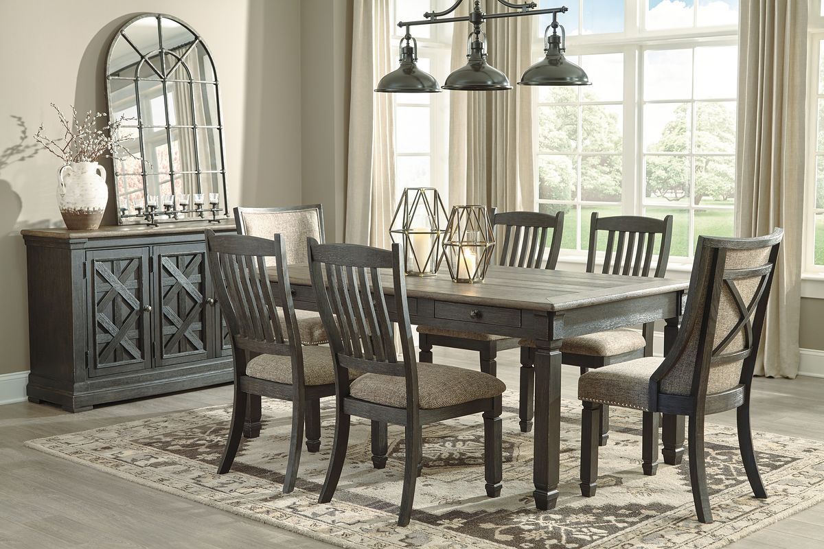 Dark Gray / 8 Pc. Table, 4 Side Chairs, 2 Upholstered Side Chairs, Server