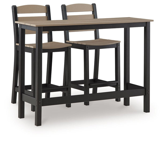 Shoreline Beach - Outdoor Counter Table And 2 Barstools (Set of 3) - Black / Beige image 1