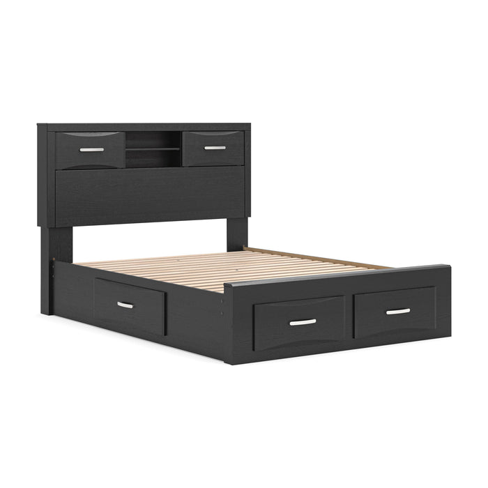 Stabotta - Queen Bookcase Bed With Storage Footboard And 2 Under Bed Storage Units - Black image 4