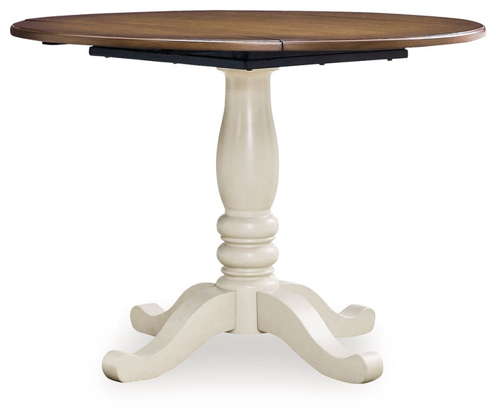 Wirloni - Round Dining Room Drop Leaf Table - Antique White / Brown image 1