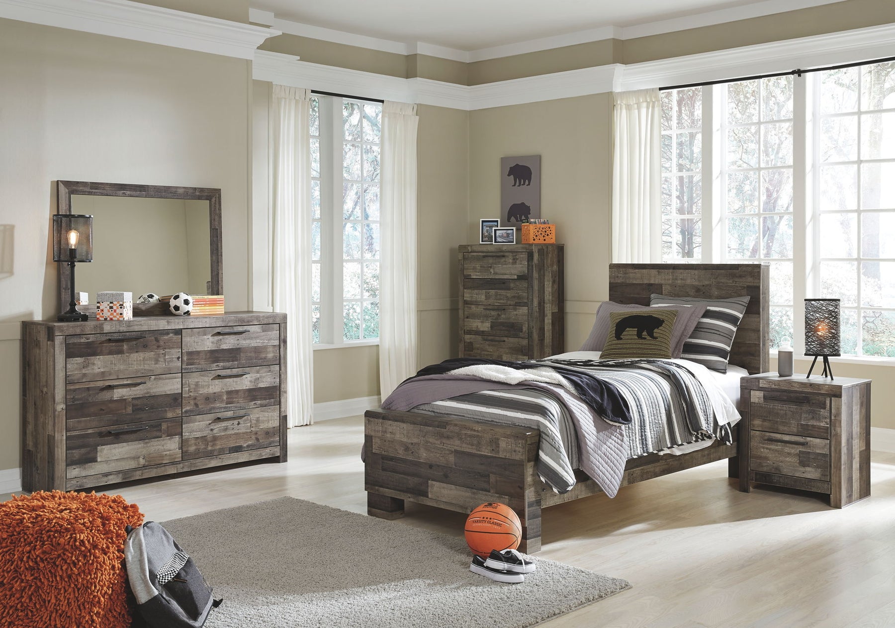 6 Pc. Bed, Dresser, Mirror, Chest / Twin / None