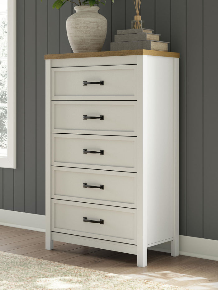 Kerisden - Five Drawer Chest - White / Brown image 4