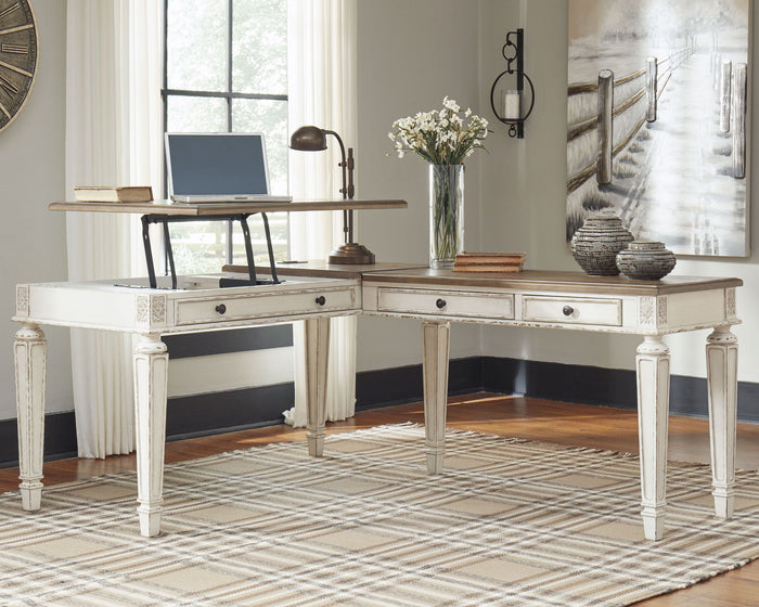 Realyn - L Shaped Desk With Lift Top - White / Brown image 4
