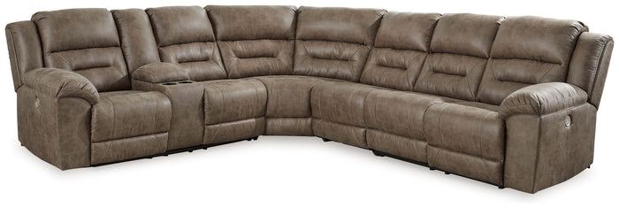 Ravenel - 4-Piece Power Reclining Sectional With Laf Power Reclining Loveseat With Console - Faux Leather - Fossil image 1