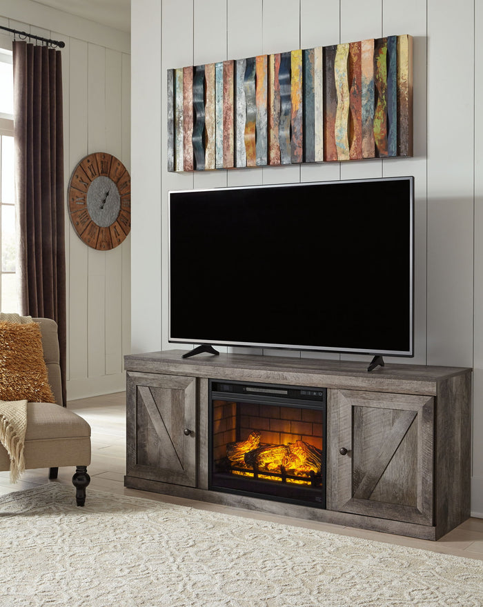 Wynnlow - TV Stand With Faux Firebrick Fireplace Insert - Gray image 1