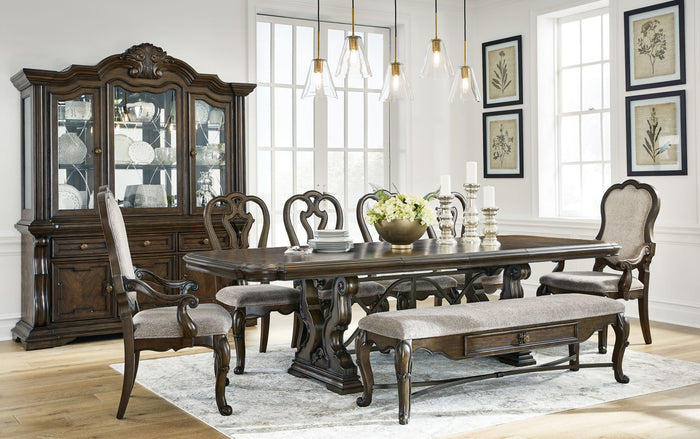 Maylee - 11 Pc. - Dining Extension Table, 4 Side Chairs, 2 Arm Chairs, Storage Bench, Buffet And Hutch - Dark Brown image 1