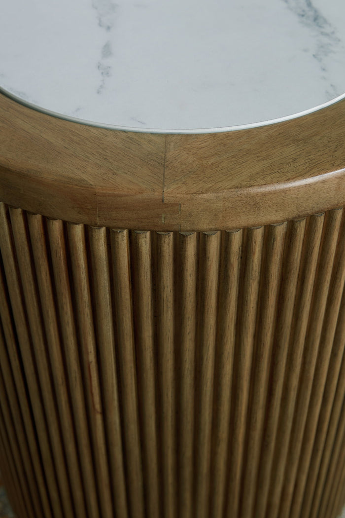 Camdill - Round End Table - Light Brown / White image 4