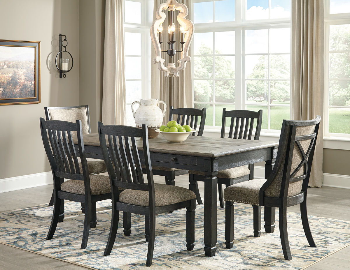 Dark Gray / 7 Pc. Table, 4 Side Chairs, 2 Upholstered Side Chairs