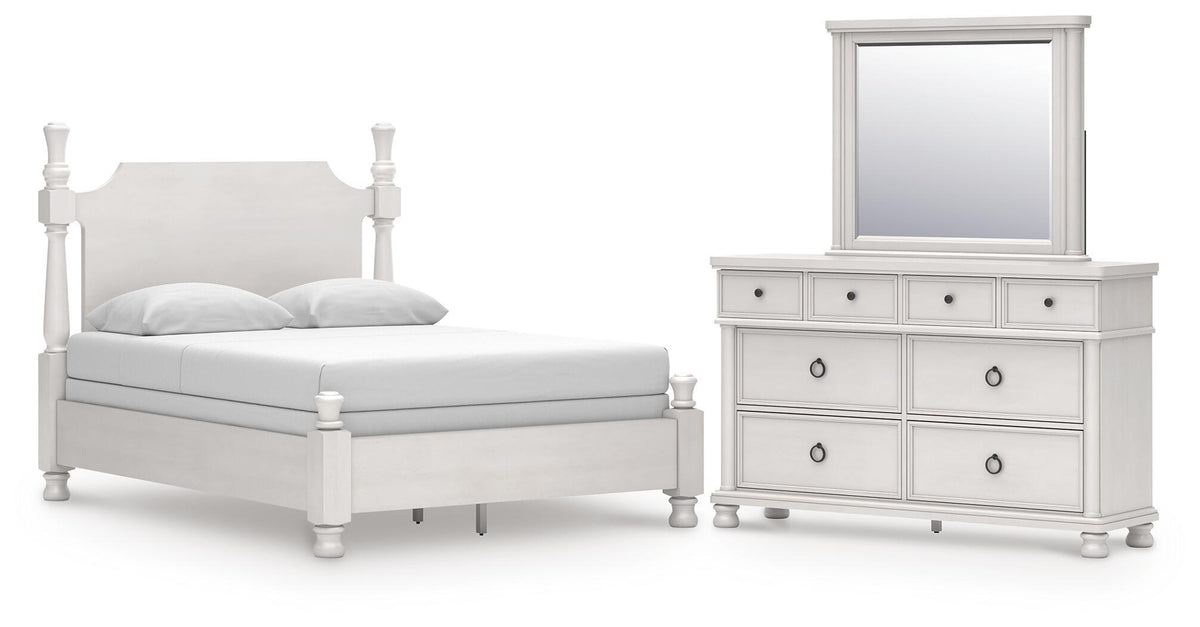White / 3 Pc. Bed, Dresser, Mirror / Queen