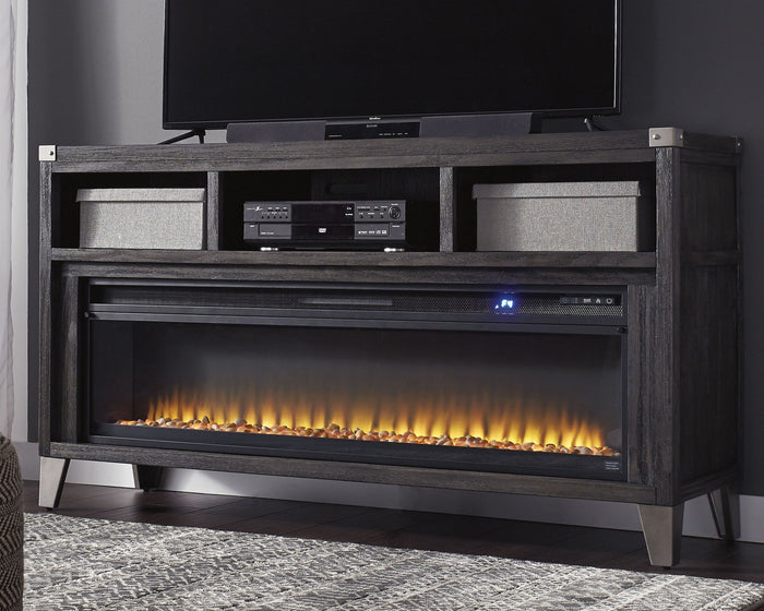 Todoe - 2 Pc. - 65" TV Stand With Wide Fireplace Insert - Gray image 4
