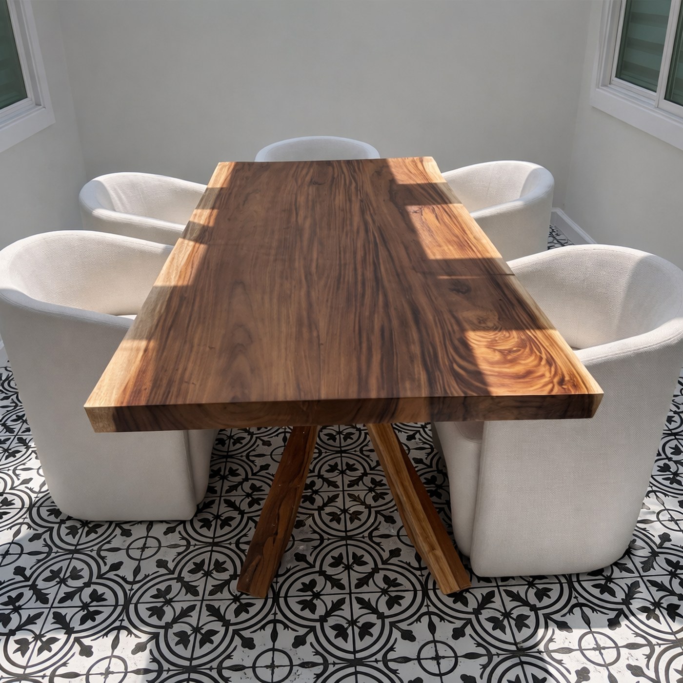 Natural finish live edge table styled